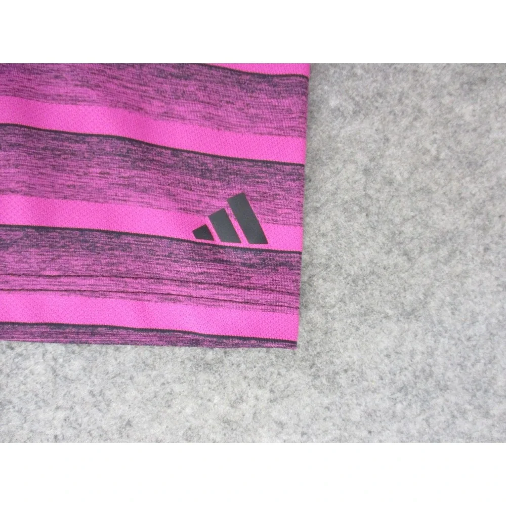 Adidas Polo Shirt Mens Large Pink Stripe Golf Performance Recycled Polyester